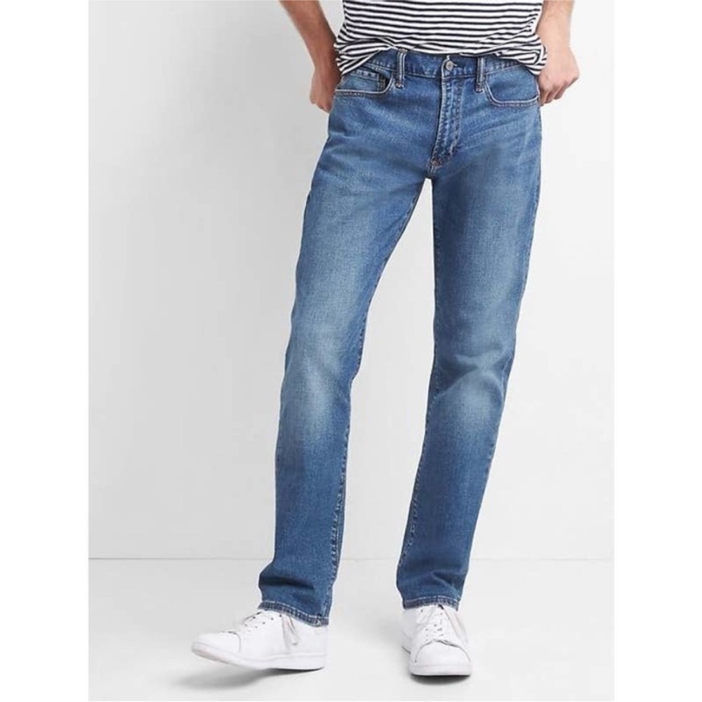 NWT GAP Flex Slim Jeans Faded Medium Indigo Blue Wash Cotton Stretch Fall Denim